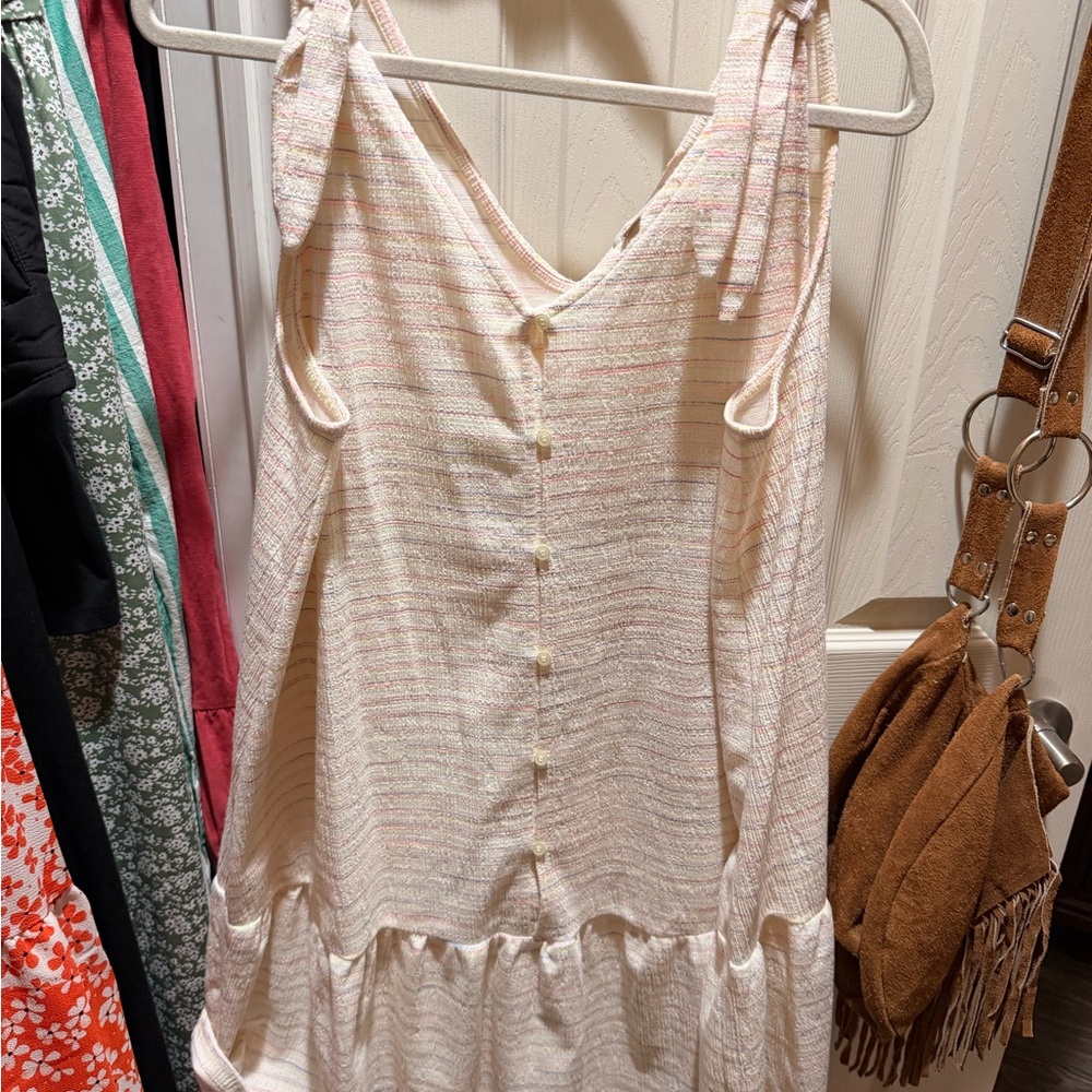 LOFT rainbow stripe button down dress